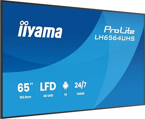 iiyama Prolite LH6564UHS-B1AG - Pantalla de señalización digital (164 cm, 65, Panel VA LED, 4K, UHD, HDMI, USB-C, USB2.0, RS-232c, RJ45, Android 14 OS iiSignage², WiFi, reproductor multimedia 24/7