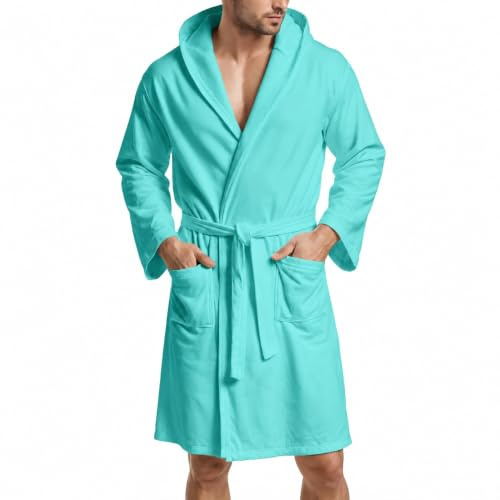 Bröst - Badrock, Microfiber Badrock, Herrmorgonrock, Dammorgonrock, Unisex Badrock med Fickor med Huva och Bälte, Tiffany, XXL