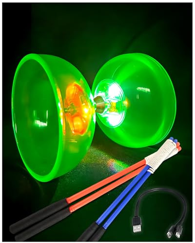Rechargeable LED Juggling Diabolo, Translucent Impact-Resistant Plastic with Triple Bearing for Smooth Spin, Includes Hand Sticks and Extra String, Skill Toy for Teens and Adults