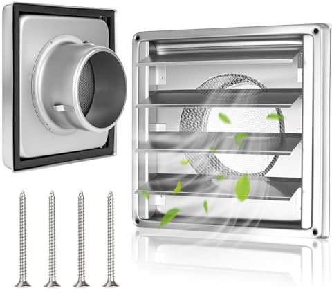 XTDMJ Rejilla de ventilación de 100 mm de acero inoxidable con válvula antirretorno, lamas móviles, rejilla anti-insectos, tubo VMC y cubierta de extracción de aire exterior con sello de goma y