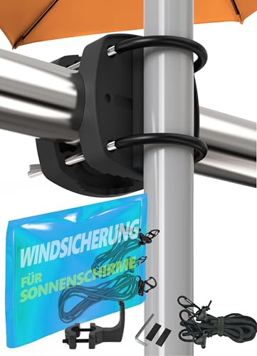 4happy Sonnenschirmhalter Balkongeländer SunnyEasy + Windsicherung für Sonnenschirme - Sonnenschirm Balkon Halterung - Schirmhalterung Balkongeländer als balkonhalterung für sonnenschirme, Schwarz