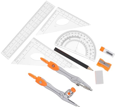 GARIOUANS Matematikset för Elever med Ritkompass Vinkelhake och Linjal i Orange Bärbar Geometrisk Ritningsuppsättning för Skoluppgifter och Tekniska Projekt