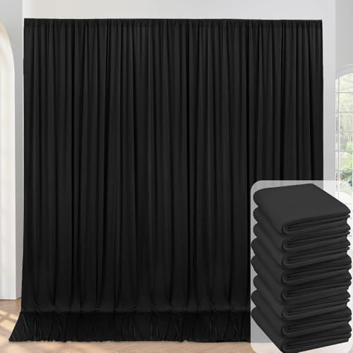HTPER 12 x 3 m svart tyg fotobakgrund – 8 stycken 1,5 x 3 m veckfri fotobakgrund för bröllop, fest, evenemang och dekoration, vit dekorativ gardin för fotovägg och bröllopsfest