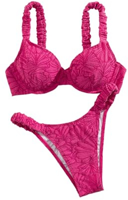 SHENHE Women's Underwire Push Up Top High Cut Low Rise Bikini Set Swimwear