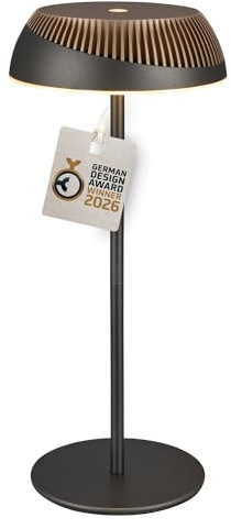 BRILONER - Alusta lampada da tavolo senza fili, touch dimmer continuo, ip44, cavo usb-c, lampada da scrivania senza fili, comodino, German Design Award 2026, 14 x 32 cm, antracite bronzo metallizzato