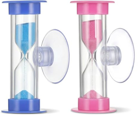 Clessidra per bambini, per lavarsi i denti, 2 minuti, con ventosa, in plastica, clessidra da cucina, timer per uova, per scuola, aula, cucina, giochi, blu e rosa