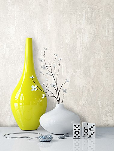 Tapete Stein Vlies in Weiß Creme | schöne edle Tapete im Putzoptik Design | moderne 3D Optik für Wohnzimmer, Schlafzimmer oder Küche inkl. NewroomTapezier-Profibroschüre mit Tipps für perfekte Wände