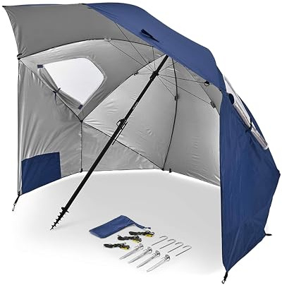 Sport-Brella Premiere XL 9-Foot Umbrella - Heavy-duty 1.25 Center Pole & Twist Handle Auger - UPF 50+ Sun Protection - Privacy Side Panels, Zippered Windows & 2 Interior Pockets - Carry Bag Included