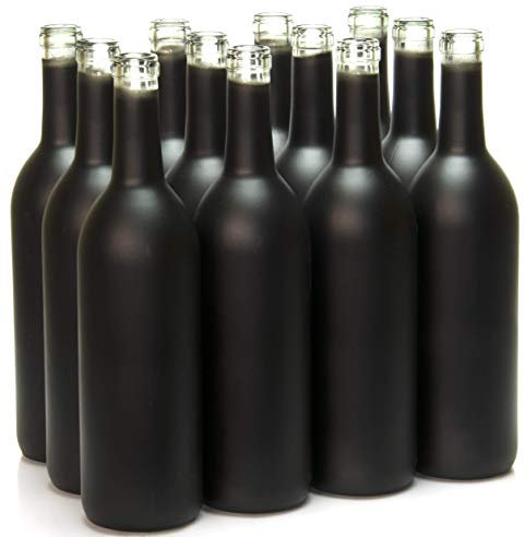 North Mountain Supply - W5BK 750ml Glass Bordeaux Wine Bottle Flat-Bottomed Cork Finish - Case of 12 - Black Frosted