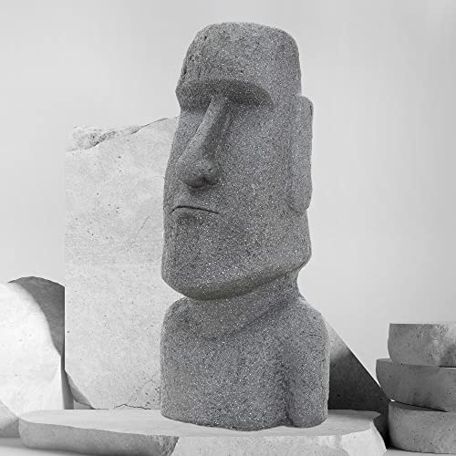 ECD Germany Figura Moai Rapa Nui Cabeza 78cm de Resina Sintética Poliresina Resistente a la Intemperie Gris, Estatua de la Isla de Pascua Decoración para Casa y Jardín Escultura para Interior/Exterior