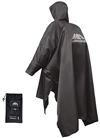longsinger Waterproof Lightweight Reusable Rain Poncho with Adjustable Hood and Arms for Hiking, Camping, Multifunctional Raincoat for Men Women Adults, Large, Navy Blue