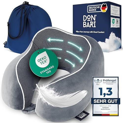 DoNBARI Nackenkissen Flugzeug [Oeko-Tex, waschbar] Nackenhörnchen Erwachsene Memory Foam Reisekissen (Grau)