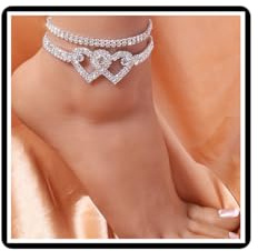 Dishowme 2Pcs Del Rhinestone Del Cuore Bracciali Ankelet di Cristallo Lariat Del Cuore di Amore Catena Del Piede Bling Spiaggia A Piedi Nudi Sandalo Gioielli per Le Donne Ragazze Adolescenti