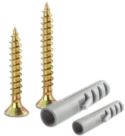 TOPYWMSP Screws and Wall Plugs Set,Zinc Galvanized Self Tapping M4 M5 Screws and M6 M8 Wall Raw Plugs for Masonry Brick Concrete Wall and Repairing, Drilling, Mounting, Building, Furniture,DIY(50pcs)