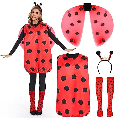 FORMIZON Bikostym dam, bidräkt vuxna med bin, pannband, vingar, benarmar, humla, karnevalkostymer för kvinnor och män, karneval, utklädnad, party, cosplay (nyckelpiga, XL)