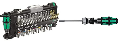 Wera Tool-Check Plus Mini Bit Ratchet, Socket, Screwdriver & Bit Set, 39pc, 05056490001 & Kraftform Kompakt 27 RA 1 SB Ratcheting Screwdriver & Bits, PH/PZ/SL, 7pc, 05073660001