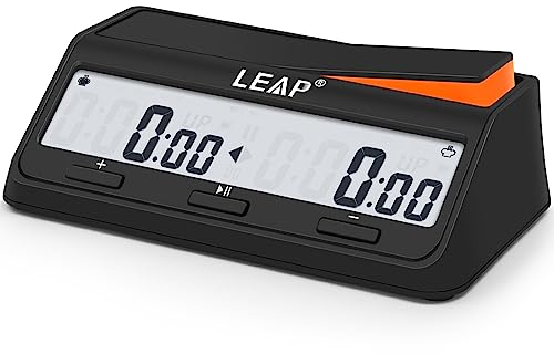 LEAP Schachuhr, digital mit Bonus & Delay Countdown-Funktion, 5+ Einstellungen, ABS, Schwarz für 2 Spieler, TIMER & Schachzubehör