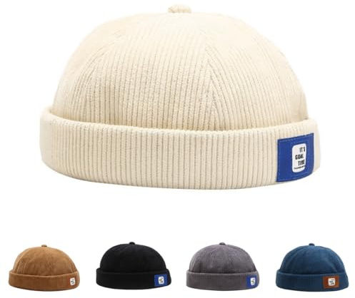 HINGTAT Herr döskallar mössor dockarhatt män traktare fiskare mössa kantlös keps rullad manschett retro sjöman keps, BEIgE, en storlek