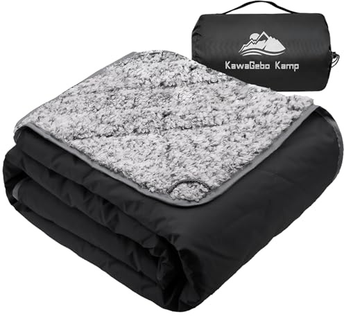 KawaGebo Kamp Sherpa Warm Outdoor Camping Blanket - Waterproof Stadium Blanket for Cold Weather, Camp, Sports Mom and Concert - Camping Quilt 80 X 58 (Black)
