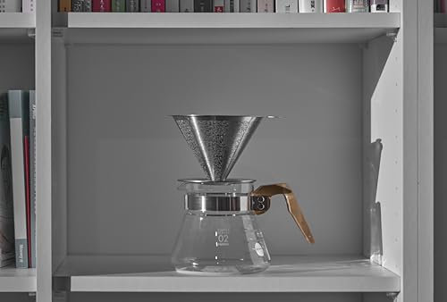 ATHIA Filtro per caffè riutilizzabile, in acciaio inox, con cono in rete inciso al laser, design ecologico senza carta, si adatta alla maggior parte delle tazze, caraffe e birrifici Hario (argento