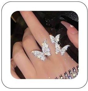 Cimenexe Bohemio Anillo De Mariposa De Cristal De Plata CZ Grande Medio Abierto con Diamantes De Imitación para Nudillo - Joyas para Mujeres