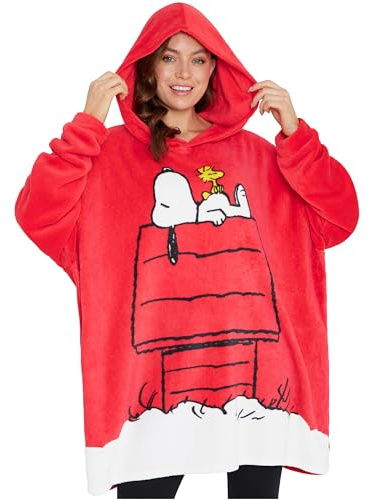 Peanuts Snoopy Felpa Coperta Donna Adolescenti Felpe Oversize Pile Coperta Poncho Incappucciato Carino Regali per Lei