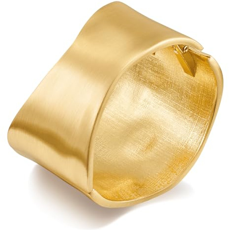LILIE & VIT Chunky guld armband för kvinnor – slät glasyryta, modesmycken manschett för vardagsstil, 7 centimeters, Mässing, Ingen ädelsten