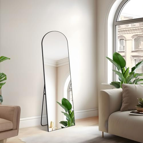 NIMURY Bogen Ganzkörperspiegel, 150 x 40 cm Standspiegel mit Schwarzem Aluminiumrahmen, Groß Wandspiegel Bodenspiegel für Schlafzimmer, Eingangsbereich, Flur, Heimdekoration