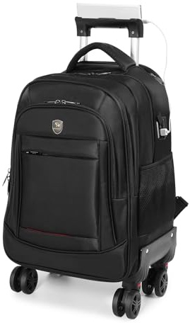 360° rotating Water Resistant Rolling Backpack with 4 Removable Wheels for Adults,Airline Approved Carry on Luggage Fit 15.6 Inch Laptop Travel Backpack with USB Charging Port