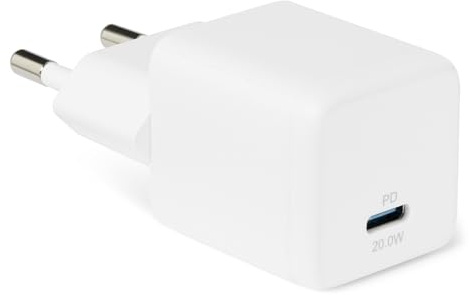 Amazon Basics Caricabatterie da Parete Nano GaN USB-C con Ricarica Rapida, 20W a 1 Porta PD 3.1 per Tablet e Smartphone, Bianco
