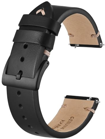 BISONSTRAP Cinturino per Orologio in Pelle Antico, Cinturini di Ricambio da Uomo, Sgancio Rapido, 20mm, Nero (Fibbia Nera)