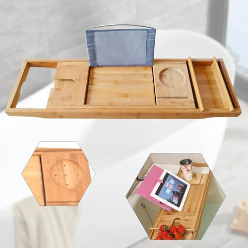 Support de baignoire en bambou pour ranger verres à vin, téléphones portables, tablettes et autres objets, boîte de rangement pour tablette de salle de bain