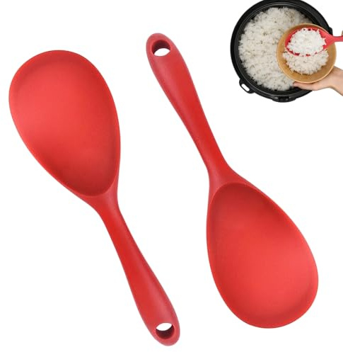 Cucchiaio Silicone Antiaderente riso 23 x 7cm Rosso per Servire e Mescolare