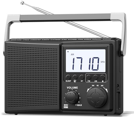LEOTEC AM FM Radio with Bluetooth,Portable Radio Strong Reception,Plug in Wall,Battery Operated,10 White Noise Sounds,Digital Sleep Timer,Headphone Jack,Volume Control,Easy to Use,Gifts for Seniors