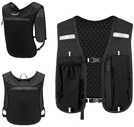 Running Vest Women Men, Functional Hydration Vest with Reflective Strips, 500ml Bottle Storage | Waterproof Phone Pouch | Back Pocket, Adjustable Lightweight Running Backpack for Cycling Hiking