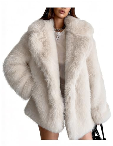 Kissonic Manteau long en fausse fourrure à revers pour femme - Veste d'hiver de luxe chaude en fourrure ouverte sur le devant