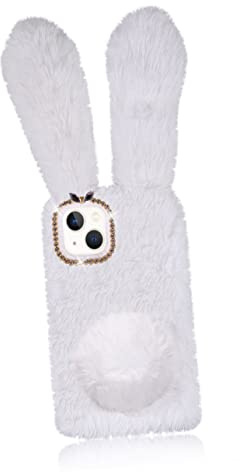 KOCKSHION Fluffy Bunny Ear Mobilskal för Tpu med Furry Rabbit Öron Stötsäker Skyddande Present för Flickor Flera Färger Tillgängliga