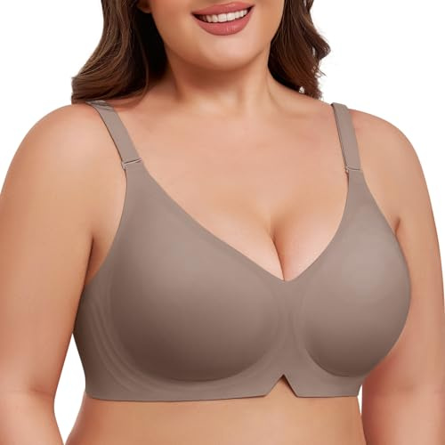 Niwicee Soutien-Gorge sans Armature Femme Grande Taille Col en V Brassiere avec Coussinets Bralette sans Coutures Confort Classiques Brassière Maintien XL-4XL(Gris,3XL)