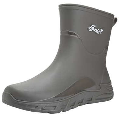 Botas de lluvia para hombre, botas de trabajo para exteriores, medias altas, impermeables, antideslizantes, cómodas, de jardín, suela gruesa, botas antideslizantes, gris, 42 EU