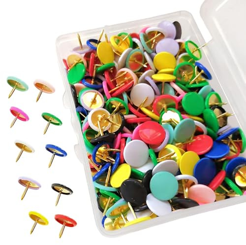 HONRIGO 100 PCS Push Pins, 10 Colors Mixed Drawing Pins for Notice Board with Storage Box, for Wall Drawing, Notice & Bulletin Boards, Maps, Plastic Head & Steel Needle, 1cm