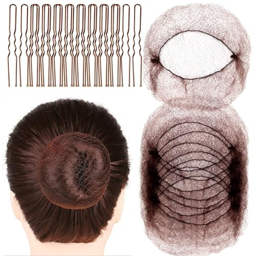 Hontaog 20 retine invisibili per capelli con 40 forcine per capelli, elastiche, per chignon, per donne, ragazze, caramelle per capelli (marrone)