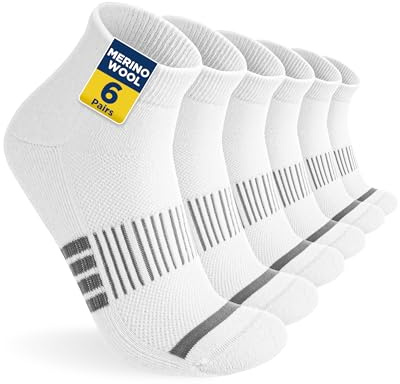 Niofind Chaussettes Quarter Randonnée Mérinos, 6 Paires, Rembourrées | 30% laine avec mesh respirant, semelle bouclette, pointe sans couture, soutien de voûte, talon et pointe renforcés