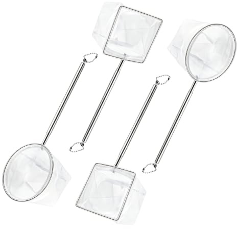 lomdung 4 Piezas Reds de Pesca para Acuario, Mini Red para Acuario, Red de Captura Pequeña con Mango Extensible, Redondo y Cuadrado, para Peces y Camarones Pequeños, Acuarios (Ajustable 13-40cm)