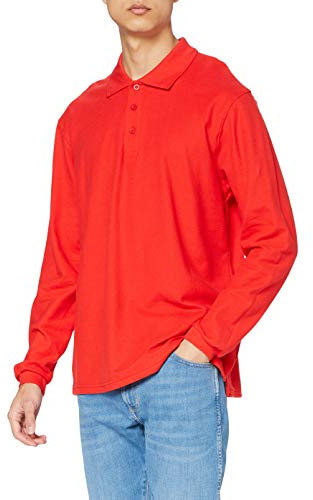 Fruit of the Loom Men's Premium Long Sleeve Polo Shirt, Red, X-Large