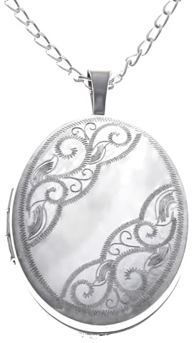 Alexander Castle Collier Médaillon Ovale en Argent Sterling 925 pour Femme Fille 2 photos - Médaillon Ovale 25 mm x 22 mm avec Chaîne en Argent de 45 cm et Coffret Cadeau Bijoux