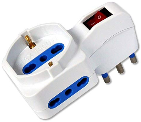 Techly adapter med 2 x 10/16 A och 1 x 10/16 A och Schuko-uttag och 16 A kontakt – strömkontaktadaptrar (102 g)