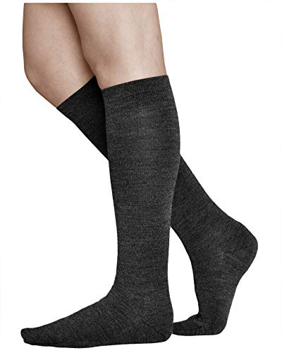 vitsocks Chaussette haute 80% LAINE MÉRINOS mi-bas chaud Femme, longue montante au genou d'hiver fine respirante unie, noir, 39-42