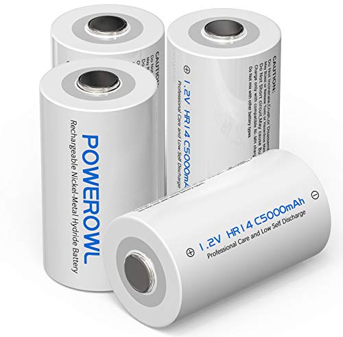 POWEROWL Rechargeable C Batteries Nickle Metal Hydride 5000mah Low Self Discharge NiMH C-Cell Battery (4 Pack)