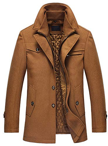 Lavnis Herren Warm Wollmantel Stehkragen Wintermantel Kurzmantel Winter Jacke Business Freizeit Style4 Camel XL