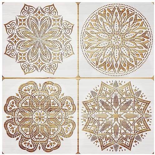 VETPW 4 Große Schablone Mandala Stencil Schablonen Zeichnen Set, Kunststoff Wiederzuverwendend Zeichenschablonen Vorlagen Planer Schablonen für Fußböden, Fenster, Möbel, Holz, Wanddeko, 30x30CM